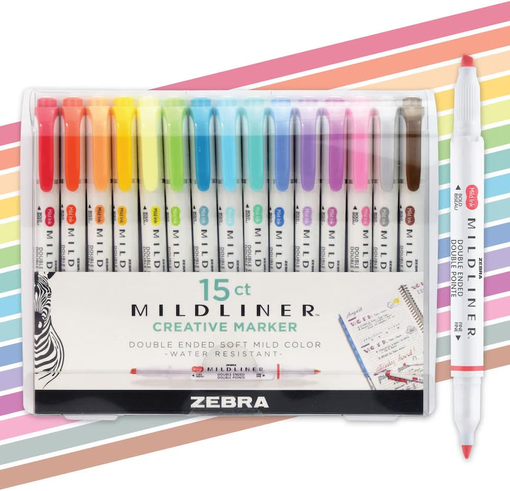 Zebra Pen Mildliner Double Ended Highlighter Broad and Fine Tips Assorted 15pk