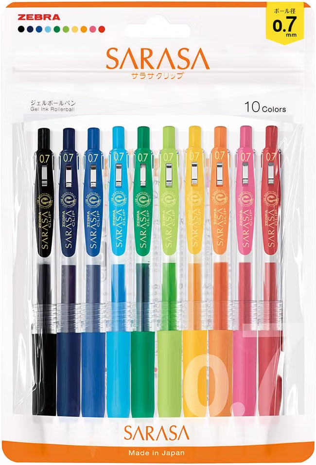 Zebra Gel Ballpoint Pen Sarasa Clip 0.7mm Assorted 10pk