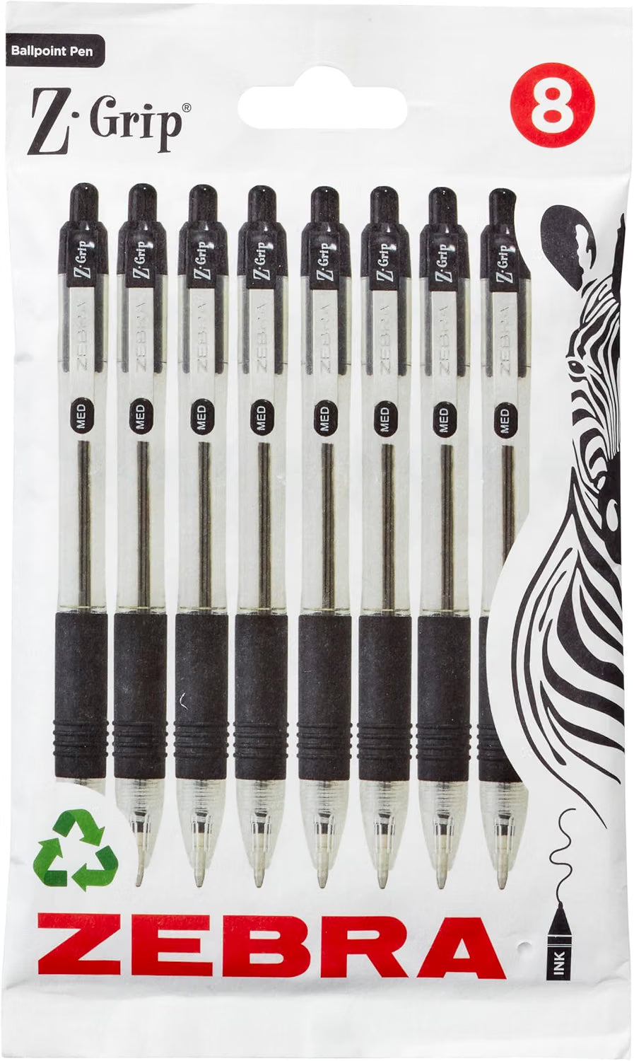 Zebra Pen Z Grip Ballpoint Pens with Pocket Clip 8pk