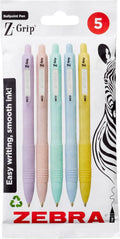 Zebra Pen Z-GRIP Smooth Ballpoint Pens Black Ink 5pk - Pastel