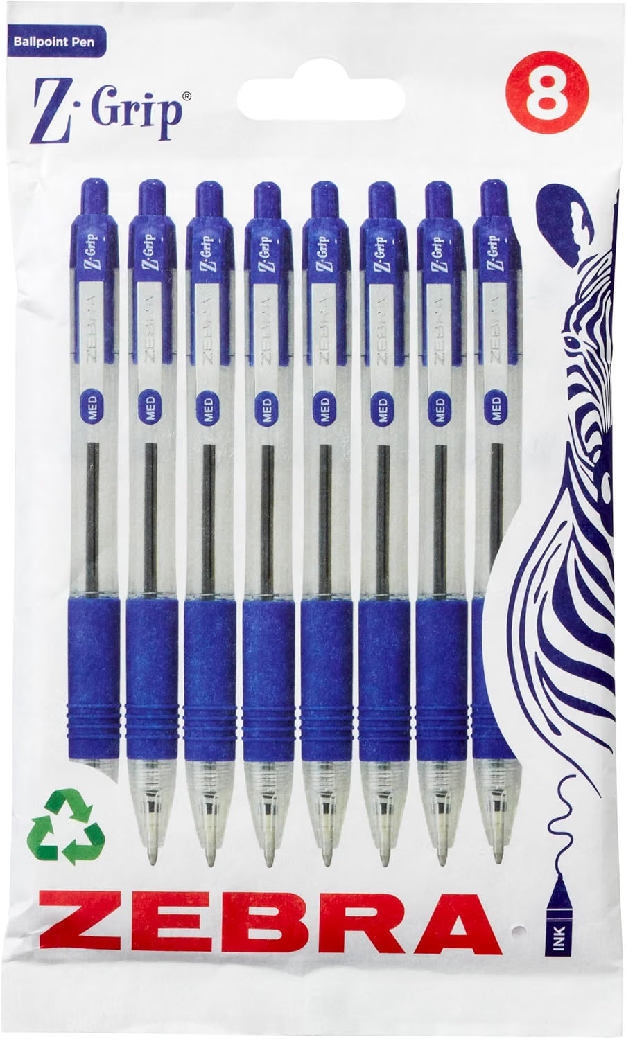 Zebra Pen Z Grip Ballpoint Pens with Pocket Clip 8pk