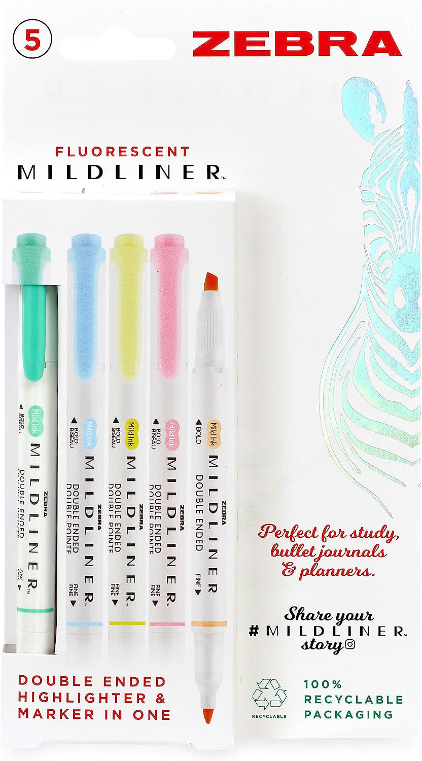 Zebra Pen Mildliner Dual Tip Highlighter/Marker Pens 5pk