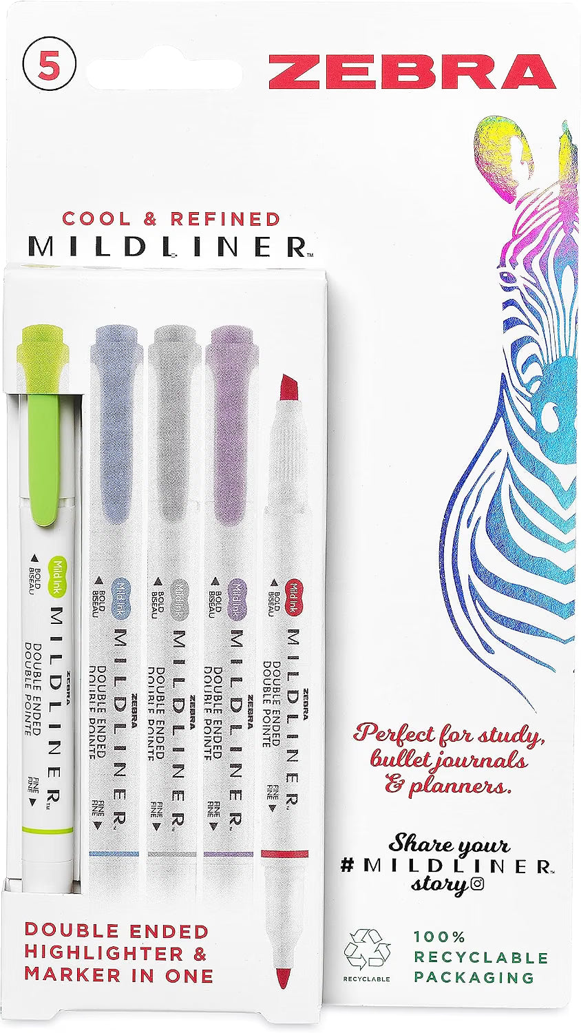 Zebra Pen Mildliner Dual Tip Highlighter/Marker Pens 5pk