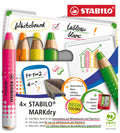 Stabilo Markdry Whiteboard Pencil Neon 4pk with Sharpener and Eraser