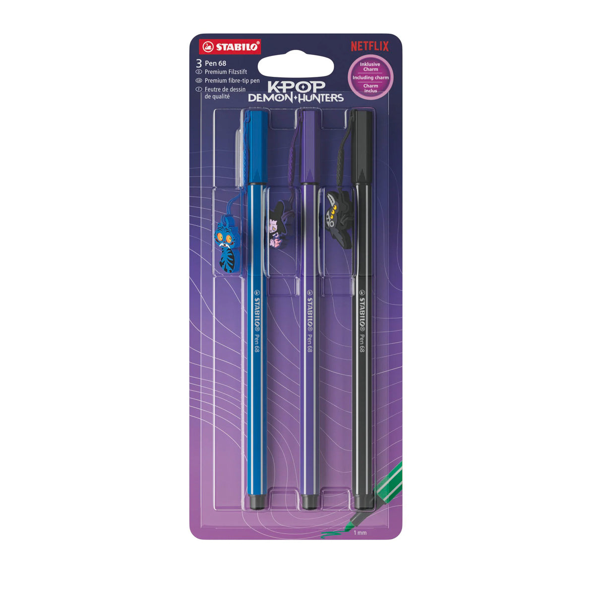 Limited Edition KPop Demon Hunters Stabilo Pen 68 Premium Fibre-Tip 3pk