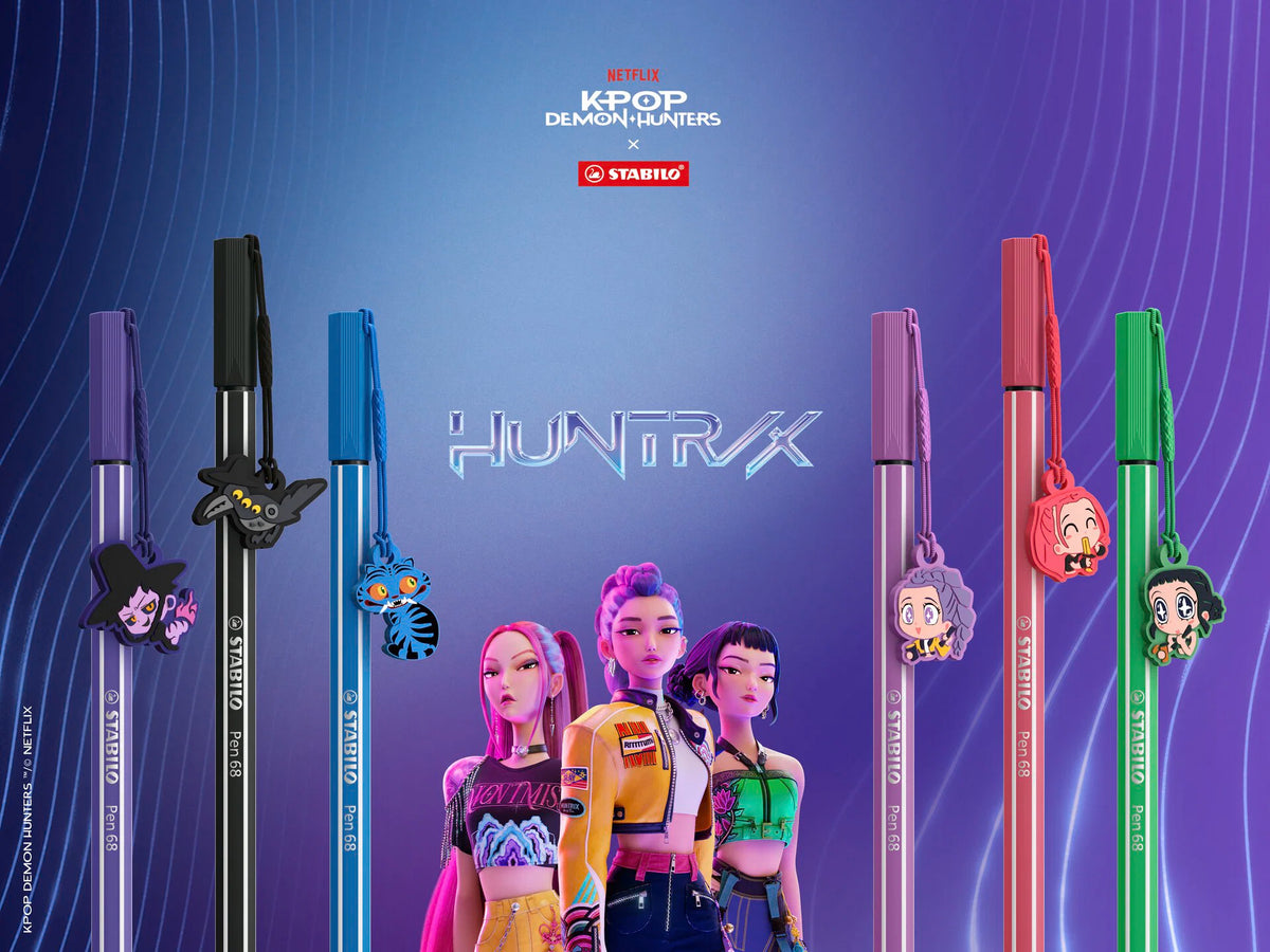 Limited Edition KPop Demon Hunters Stabilo Pen 68 Premium Fibre-Tip 3pk
